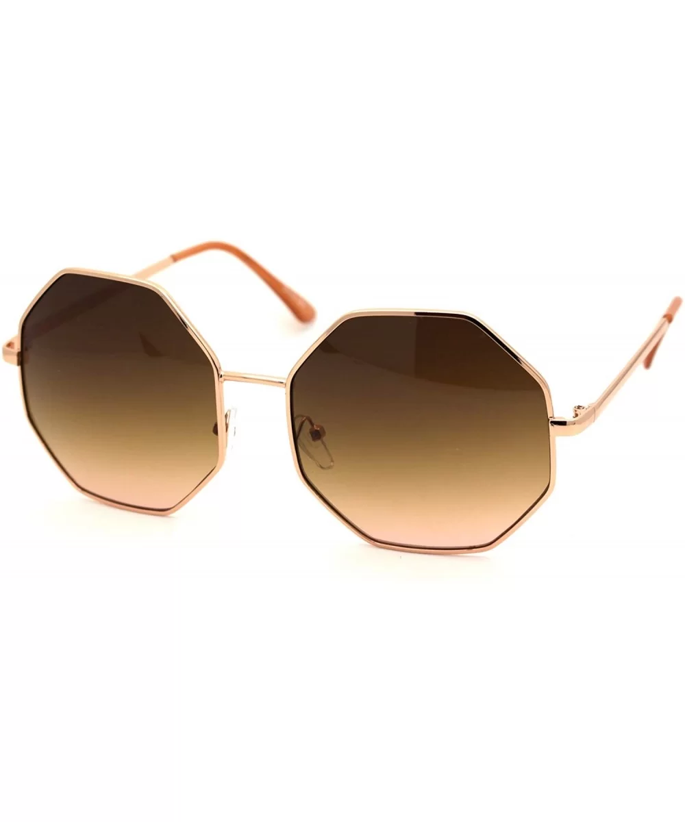 Octagonal Hippie Tie Dye Gradient Lens Metal Rim Retro Sunglasses - Rose Gold Brown - CP18Y8L0KSE $6.45 Rectangular