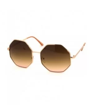 Octagonal Hippie Tie Dye Gradient Lens Metal Rim Retro Sunglasses - Rose Gold Brown - CP18Y8L0KSE $6.45 Rectangular