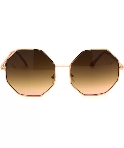 Octagonal Hippie Tie Dye Gradient Lens Metal Rim Retro Sunglasses - Rose Gold Brown - CP18Y8L0KSE $6.45 Rectangular