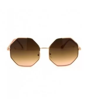 Octagonal Hippie Tie Dye Gradient Lens Metal Rim Retro Sunglasses - Rose Gold Brown - CP18Y8L0KSE $6.45 Rectangular