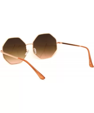 Octagonal Hippie Tie Dye Gradient Lens Metal Rim Retro Sunglasses - Rose Gold Brown - CP18Y8L0KSE $6.45 Rectangular