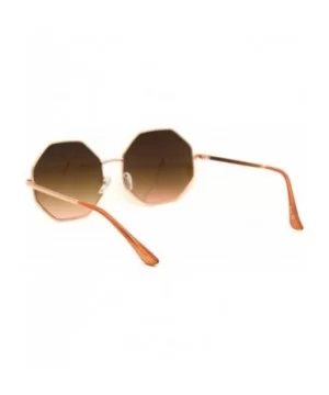 Octagonal Hippie Tie Dye Gradient Lens Metal Rim Retro Sunglasses - Rose Gold Brown - CP18Y8L0KSE $6.45 Rectangular