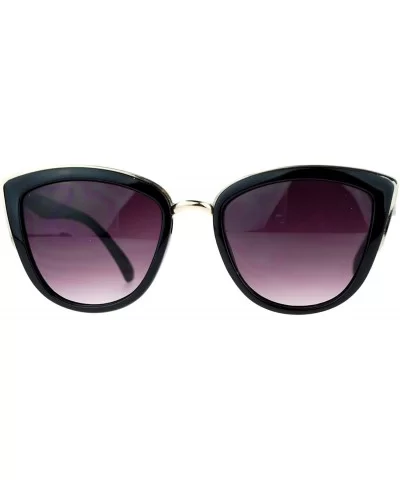 Runway Fashion Metal Bridge Trim Oversized Cat Eye Sunglasses - Black Gold - CD11ARF9WPN $6.80 Cat Eye