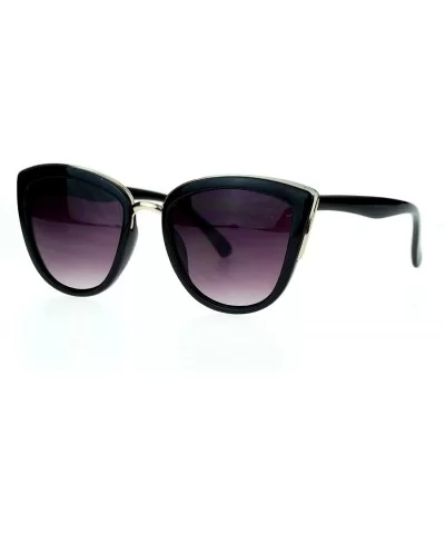 Runway Fashion Metal Bridge Trim Oversized Cat Eye Sunglasses - Black Gold - CD11ARF9WPN $6.80 Cat Eye