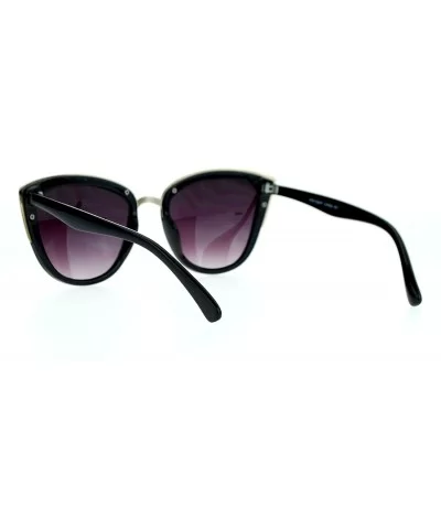 Runway Fashion Metal Bridge Trim Oversized Cat Eye Sunglasses - Black Gold - CD11ARF9WPN $6.80 Cat Eye