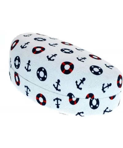 Sunglasses & Glasses Protective Hard Case Half Oval Sailor Print Fabric - White - C01876T2NHI $8.55 Oval