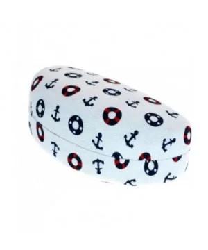 Sunglasses & Glasses Protective Hard Case Half Oval Sailor Print Fabric - White - C01876T2NHI $8.55 Oval