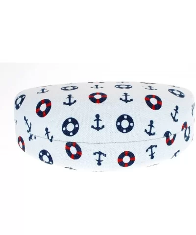 Sunglasses & Glasses Protective Hard Case Half Oval Sailor Print Fabric - White - C01876T2NHI $8.55 Oval