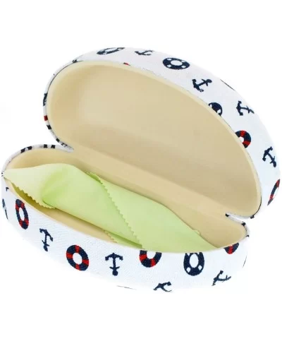 Sunglasses & Glasses Protective Hard Case Half Oval Sailor Print Fabric - White - C01876T2NHI $8.55 Oval