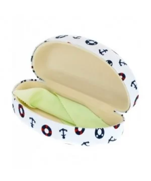 Sunglasses & Glasses Protective Hard Case Half Oval Sailor Print Fabric - White - C01876T2NHI $8.55 Oval