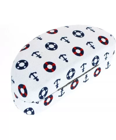 Sunglasses & Glasses Protective Hard Case Half Oval Sailor Print Fabric - White - C01876T2NHI $8.55 Oval