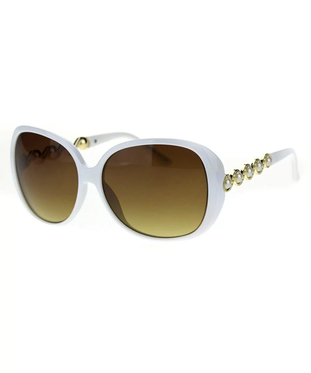 Womens Pearl Jewel Arm Thick Plastic Butterfly Diva Sunglasses - White Brown - CR18TCLO8DI $10.98 Butterfly