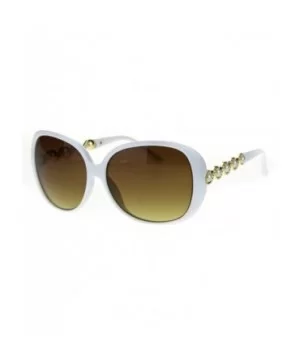 Womens Pearl Jewel Arm Thick Plastic Butterfly Diva Sunglasses - White Brown - CR18TCLO8DI $10.98 Butterfly