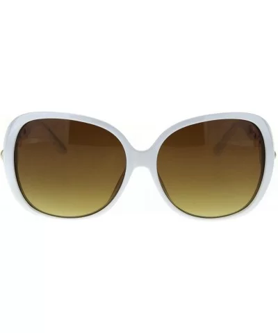 Womens Pearl Jewel Arm Thick Plastic Butterfly Diva Sunglasses - White Brown - CR18TCLO8DI $10.98 Butterfly