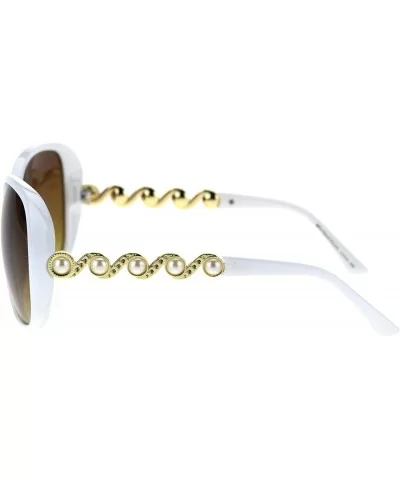 Womens Pearl Jewel Arm Thick Plastic Butterfly Diva Sunglasses - White Brown - CR18TCLO8DI $10.98 Butterfly