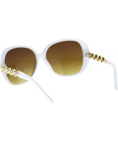 Womens Pearl Jewel Arm Thick Plastic Butterfly Diva Sunglasses - White Brown - CR18TCLO8DI $10.98 Butterfly