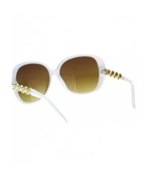 Womens Pearl Jewel Arm Thick Plastic Butterfly Diva Sunglasses - White Brown - CR18TCLO8DI $10.98 Butterfly