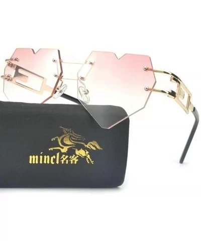 Womens Designer Cute Rimless Love Heart Shaped Sunglasses - Gold-pink - CD1824AK46Q $10.27 Round