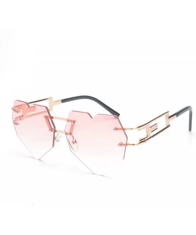 Womens Designer Cute Rimless Love Heart Shaped Sunglasses - Gold-pink - CD1824AK46Q $10.27 Round