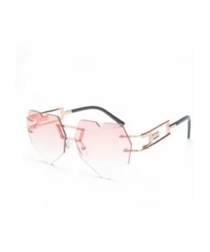 Womens Designer Cute Rimless Love Heart Shaped Sunglasses - Gold-pink - CD1824AK46Q $10.27 Round