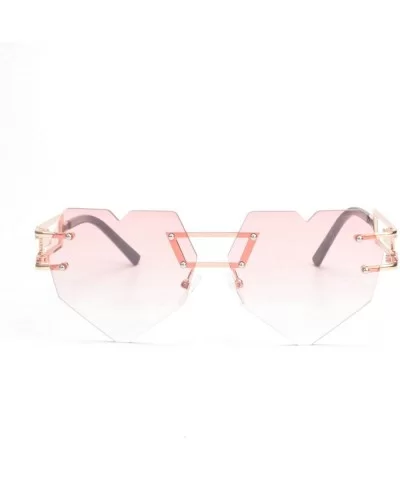 Womens Designer Cute Rimless Love Heart Shaped Sunglasses - Gold-pink - CD1824AK46Q $10.27 Round