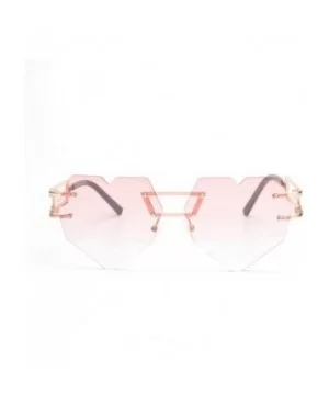 Womens Designer Cute Rimless Love Heart Shaped Sunglasses - Gold-pink - CD1824AK46Q $10.27 Round