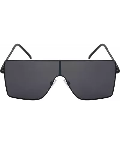 Large Flat Top One Piece Flat Lens Mono Shield Sunglasses 55692 - Matte Black Frame/Grey+flash Mirrored Lens - CO18EXIE6M6 $6...