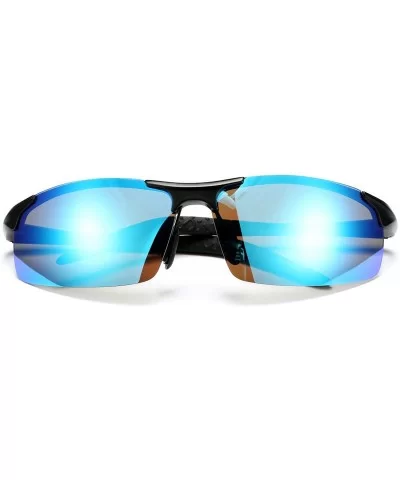 Polarized Sports Sunglasses for Men Durable Frame 100% UV Protection - Black Frame/Blue Mirrored Lens - CQ18H32O2HL $9.15 Sport