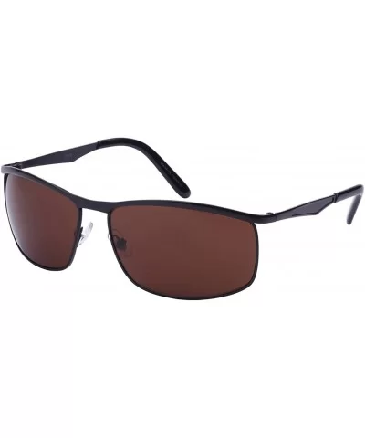 Men's Square Metal Top Frame Sunglasses 25076-SD - Matte Black/Brown Lens - CR12608URLJ $12.49 Square