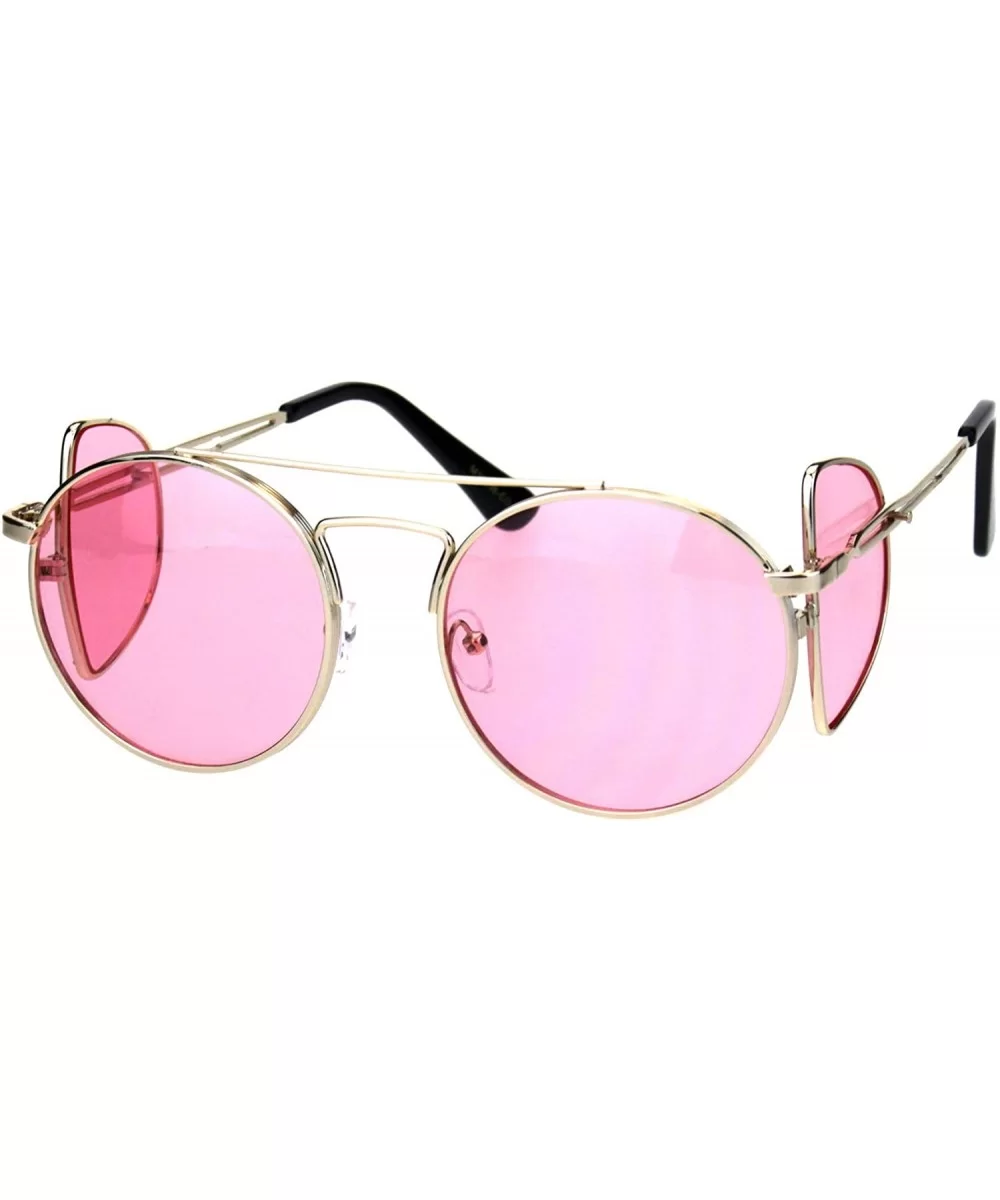 Unisex Round Sunglasses Extra Side Cover Lens Metal Frame UV 400 - Gold (Pink) - CL18IEEH32L $10.03 Round