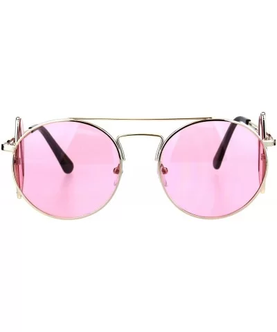 Unisex Round Sunglasses Extra Side Cover Lens Metal Frame UV 400 - Gold (Pink) - CL18IEEH32L $10.03 Round