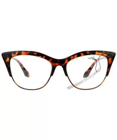 Vintage Retro Fashion Clear Lens Glasses Womens Half Rim Look Cateye - Tortoise - CF187C6IK6W $6.42 Cat Eye