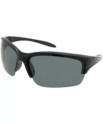 Wrap Around Half Rim Polarized Sunglasses PSR82 - Flat Black Frame Gray Lenses - CJ18LZ2EU2X $13.09 Wrap