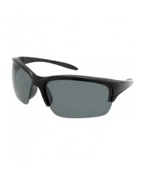 Wrap Around Half Rim Polarized Sunglasses PSR82 - Flat Black Frame Gray Lenses - CJ18LZ2EU2X $13.09 Wrap