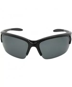 Wrap Around Half Rim Polarized Sunglasses PSR82 - Flat Black Frame Gray Lenses - CJ18LZ2EU2X $13.09 Wrap