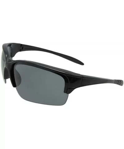 Wrap Around Half Rim Polarized Sunglasses PSR82 - Flat Black Frame Gray Lenses - CJ18LZ2EU2X $13.09 Wrap