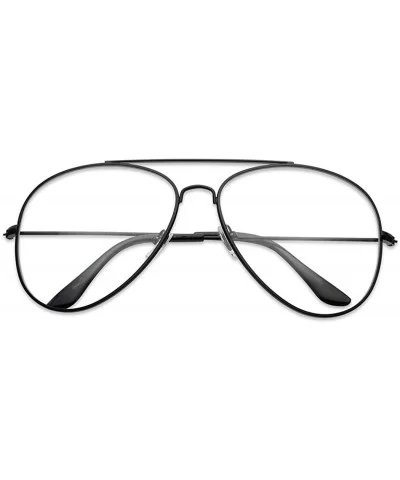 Sunglass Stop - Original Black Round Tear Drop Aviator Glasses with Clear Uv400 Lens (Black - 60) - C312F8S238R $4.96 Aviator