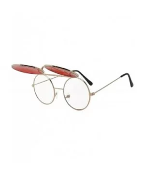 Round Colored Flip-Up Django Inspired Clear lens Sunglasses - Gold / Red Lens - C417YZY6ZNO $10.58 Oval