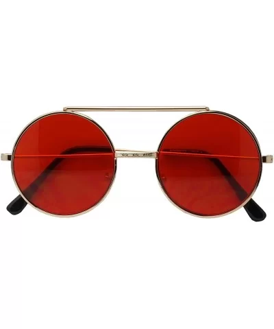 Round Colored Flip-Up Django Inspired Clear lens Sunglasses - Gold / Red Lens - C417YZY6ZNO $10.58 Oval