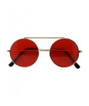 Round Colored Flip-Up Django Inspired Clear lens Sunglasses - Gold / Red Lens - C417YZY6ZNO $10.58 Oval