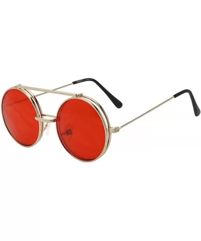 Round Colored Flip-Up Django Inspired Clear lens Sunglasses - Gold / Red Lens - C417YZY6ZNO $10.58 Oval