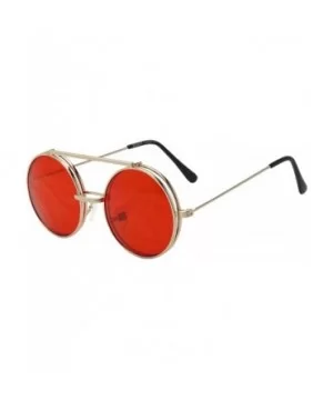 Round Colored Flip-Up Django Inspired Clear lens Sunglasses - Gold / Red Lens - C417YZY6ZNO $10.58 Oval