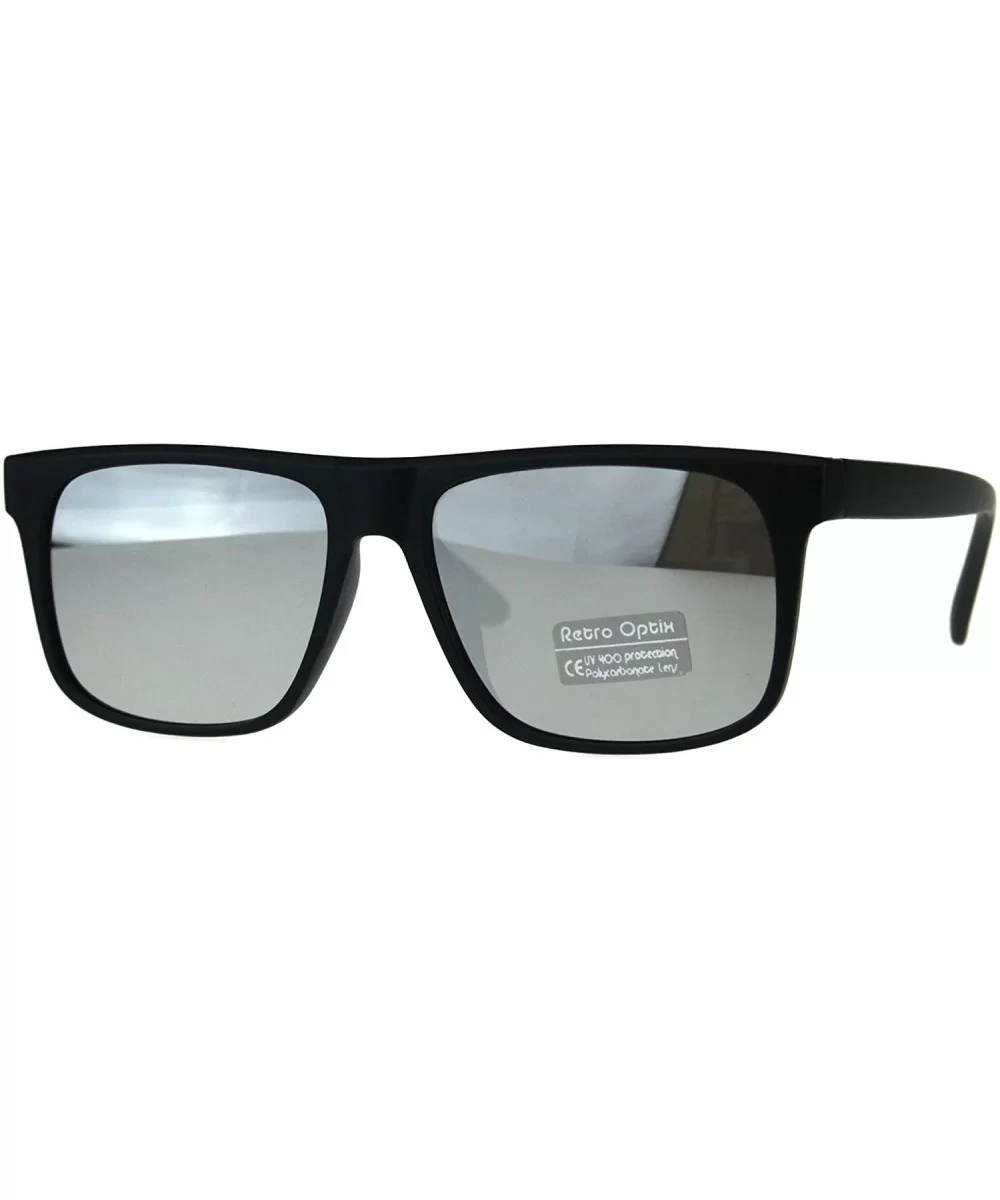 Retro Unisex Sunglasses Simple Matte Black Rectangular Frame Mirrored Lens - Matte Black - C218EWCEWIG $8.79 Rectangular