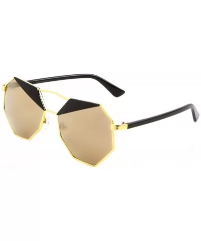 Color Mirror Geometric Polygon Inner Brow Triangle Color Sunglasses - Brown Black - C11903WA8ZQ $10.18 Butterfly