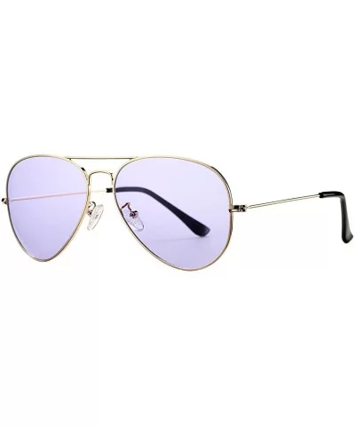 Aviator Sunglasses for Women Men Lightweight Metal Frame 100% UV Protection - Gold Frame / Purple Lens - C81900E0O0S $7.15 Av...