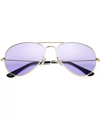 Aviator Sunglasses for Women Men Lightweight Metal Frame 100% UV Protection - Gold Frame / Purple Lens - C81900E0O0S $7.15 Av...