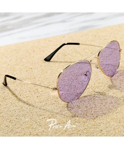 Aviator Sunglasses for Women Men Lightweight Metal Frame 100% UV Protection - Gold Frame / Purple Lens - C81900E0O0S $7.15 Av...