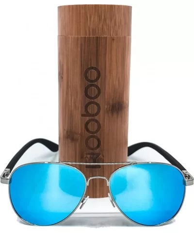 Bamboo and Metal Aviator Sunglasses - Unisex Polarized - Silver Frame - CB18YCXNX7X $37.75 Aviator