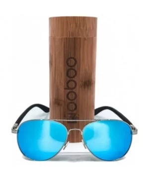 Bamboo and Metal Aviator Sunglasses - Unisex Polarized - Silver Frame - CB18YCXNX7X $37.75 Aviator