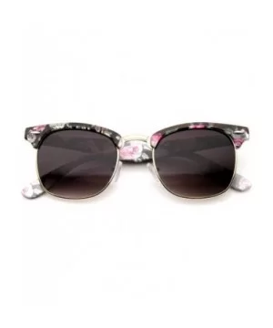 Women's Floral Printed Square Half Frame Horn Rimmed Sunglasses 50mm - Pink-gray / Lavender - CU12J18EYAT $8.60 Wayfarer